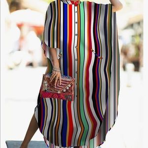 Rainbow Striped Kaftan Dress
